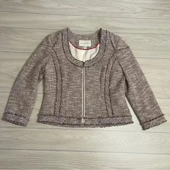 Banana Republic Tweed Fringe Trim Zip Blazer Career Jacket Women’s size 8 - Picture 12 of 13
